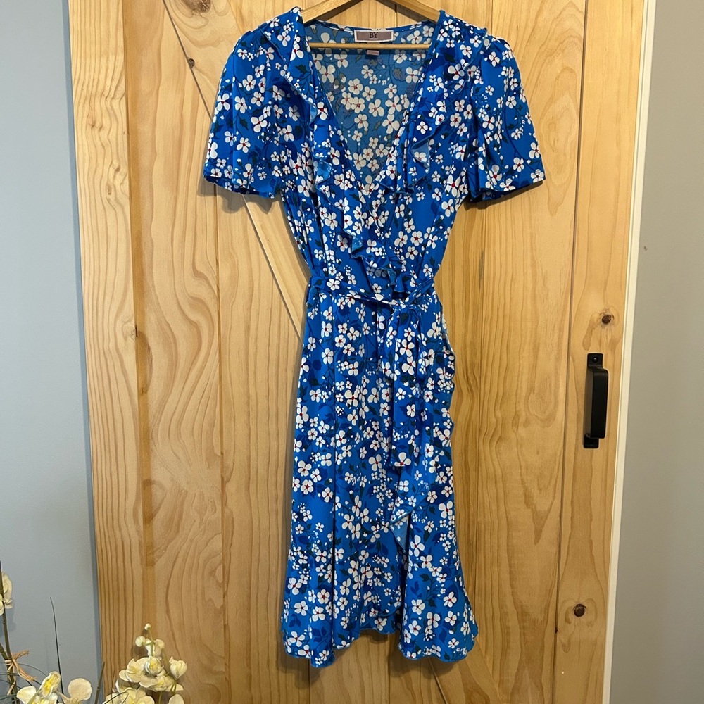 Floral Blue mock Wrap Dress